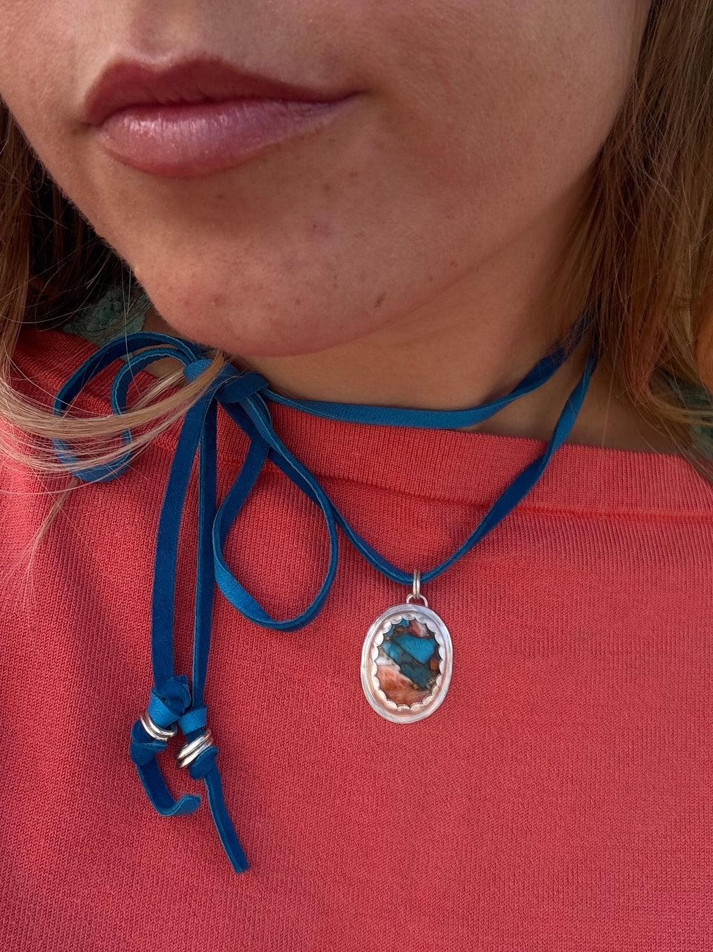 Oyster Mohave Turquoise Suede Necklace